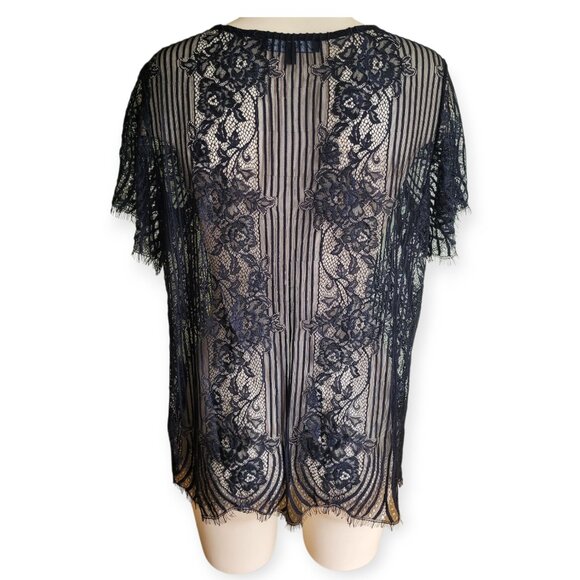 For Love and Lemons Black Semi-Sheer Lace Overlay Top Size L - Picture 5 of 11